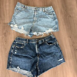 Aerie Denim Distressed Women Shorts - Light Blue and Dark Blue